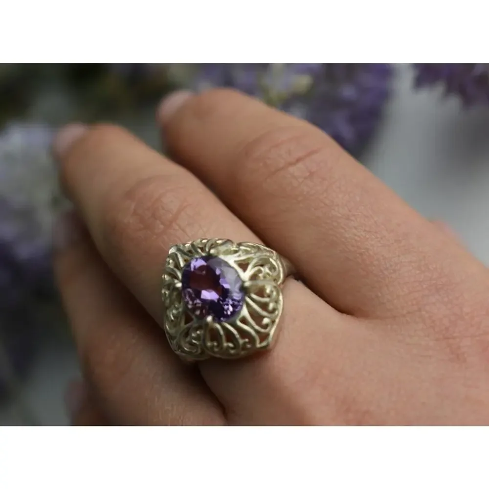 925 Sterling Silver Purple Tourmaline Ring Size 8